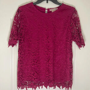 Philosophy Crocheted Lace Top Hot Pink Bohemian Barbiecore Retro Boho Size Small